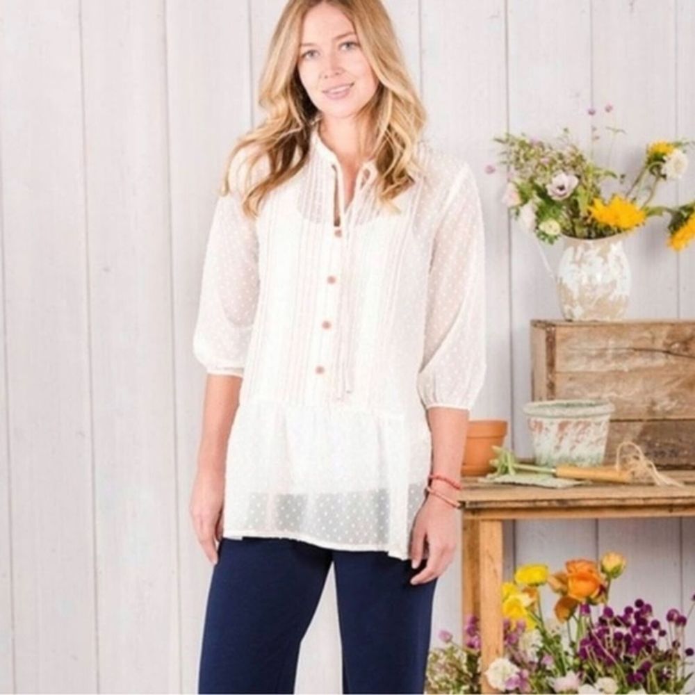 Matilda Jane Clothing | White & Pink Light the Way Top Peasant Tunic Women Large